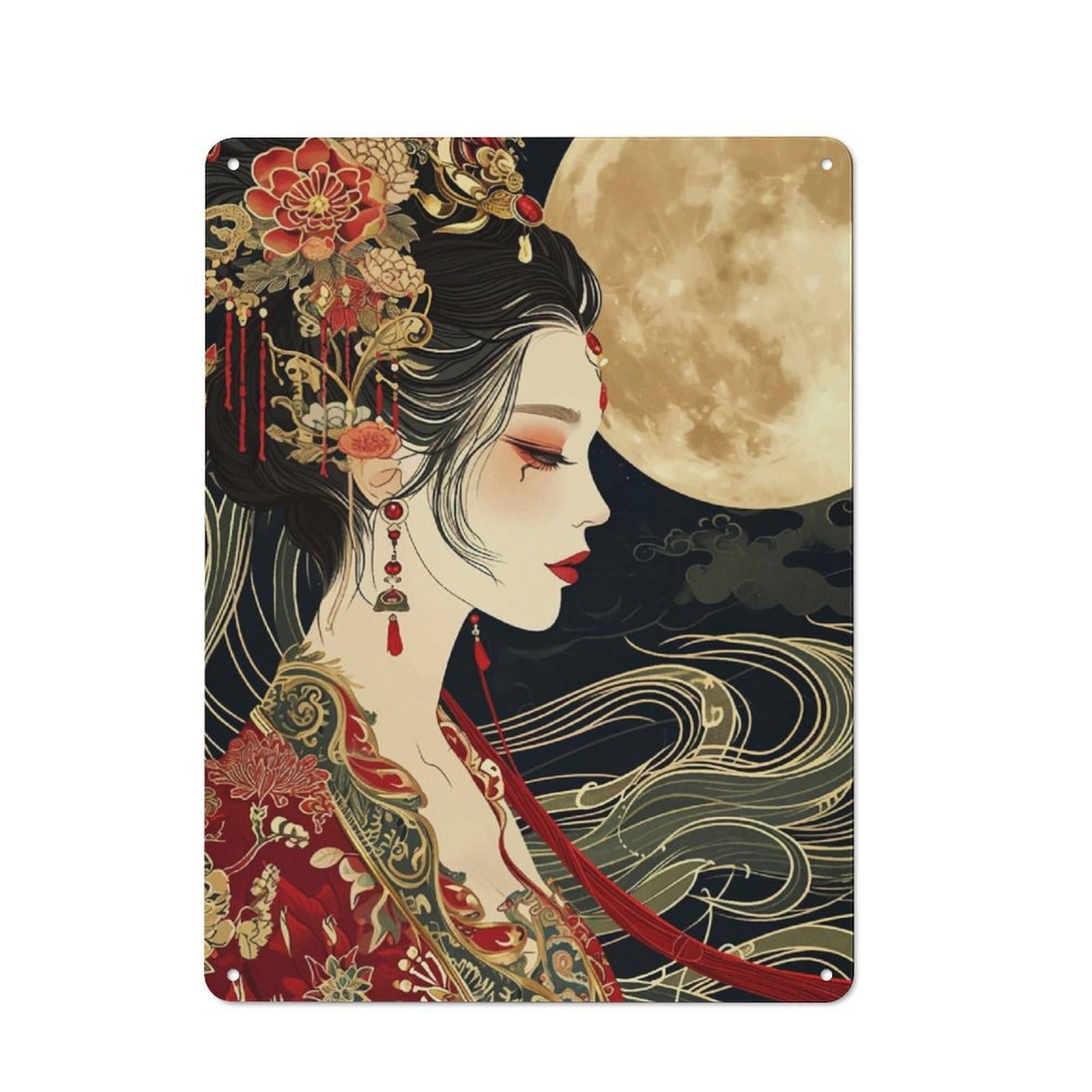 Junmoney Geisha Japanese Metal Plaque 40X30cm With For Garage Wall, Retro Decor, For Themed Interiors In Garages And Workshops