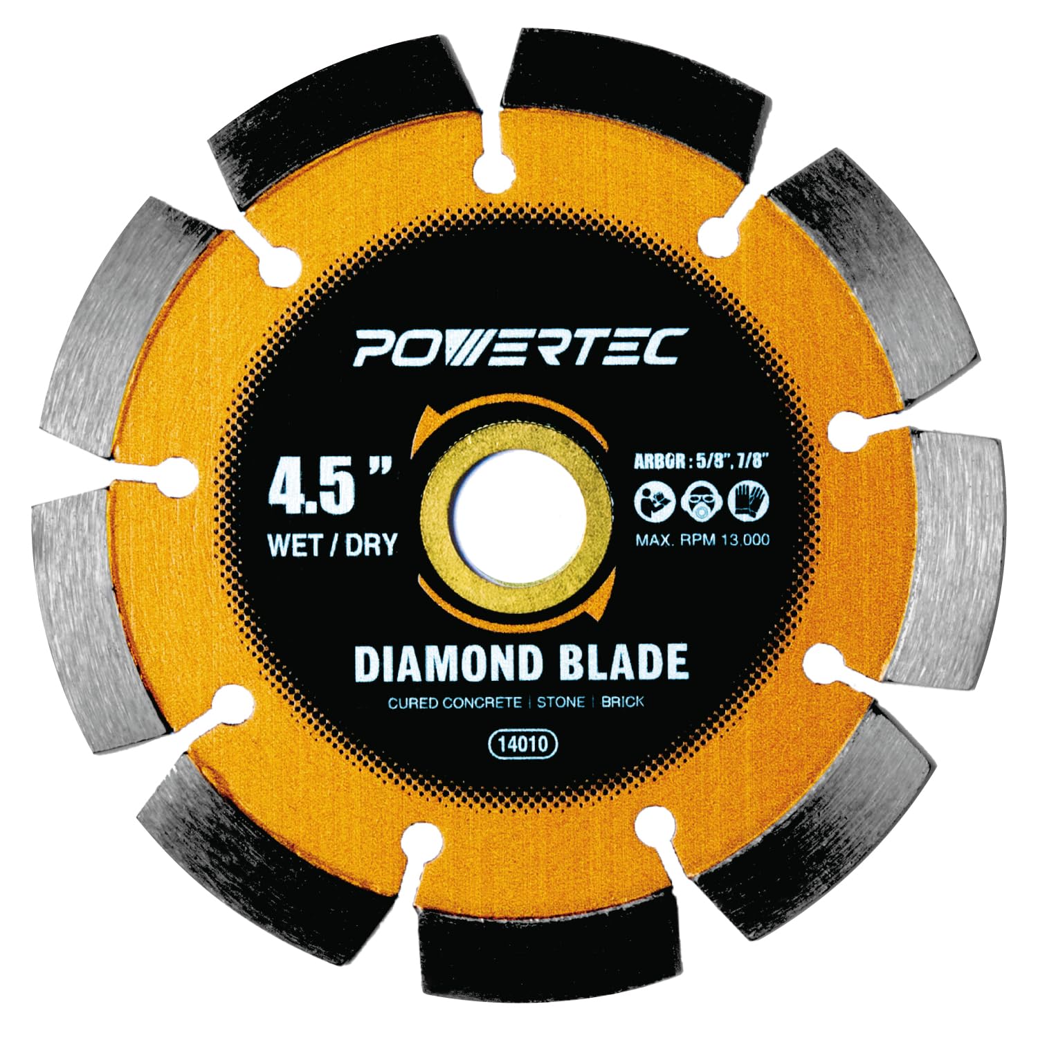 POWERTEC 4-1/2" Laser-Welded Segmented Diamond Saw Blade for Angle Grinder, Diamond Blade for Cutting Cured Concrete, Block, Brick, Pavers, Masonry, 4.5 inch Diamond Blades for Wet/Dry Cutting, 1PK