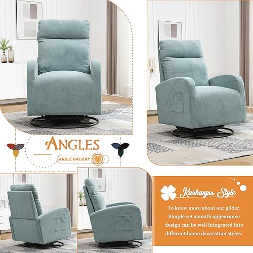 Miniatura 8 de Kurhwyss Silla giratoria para guardería, moderna silla mecedora con respaldo alto y bolsillo de almacenamiento, mecedora tapizada con base de metal