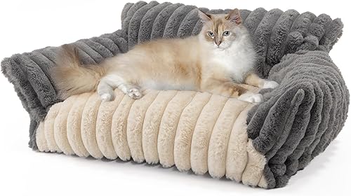 Miniatura 8 de Sofá cama lavable para mascotas, acogedor sofá de apoyo para gatos pequeños de interior – Cama mullida para cachorros y perros con tela transpirable