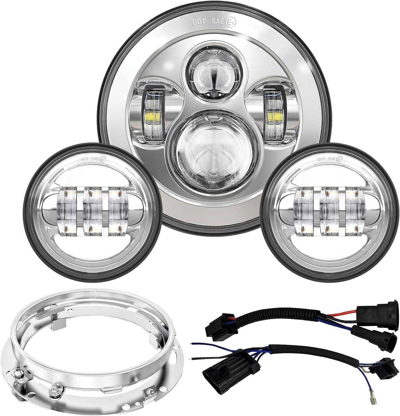 7 inch LED Motorcycle Headlights 4.5" Fog Passing Lights DOT Kit For Harley Davidson Road King Touring FatBoy Street Glide CVO Tri Glide Electra Glide Ultra Limited Classic Switchback harley headlight