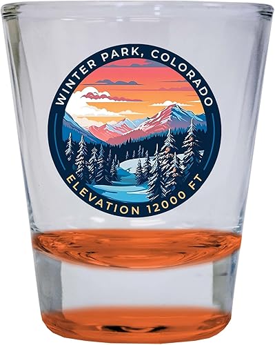 R and R Imports Winter Park Colorado Design A Souvenir - Vaso de chupito redondo de 1.5 onzas, color azul, paquete de 2