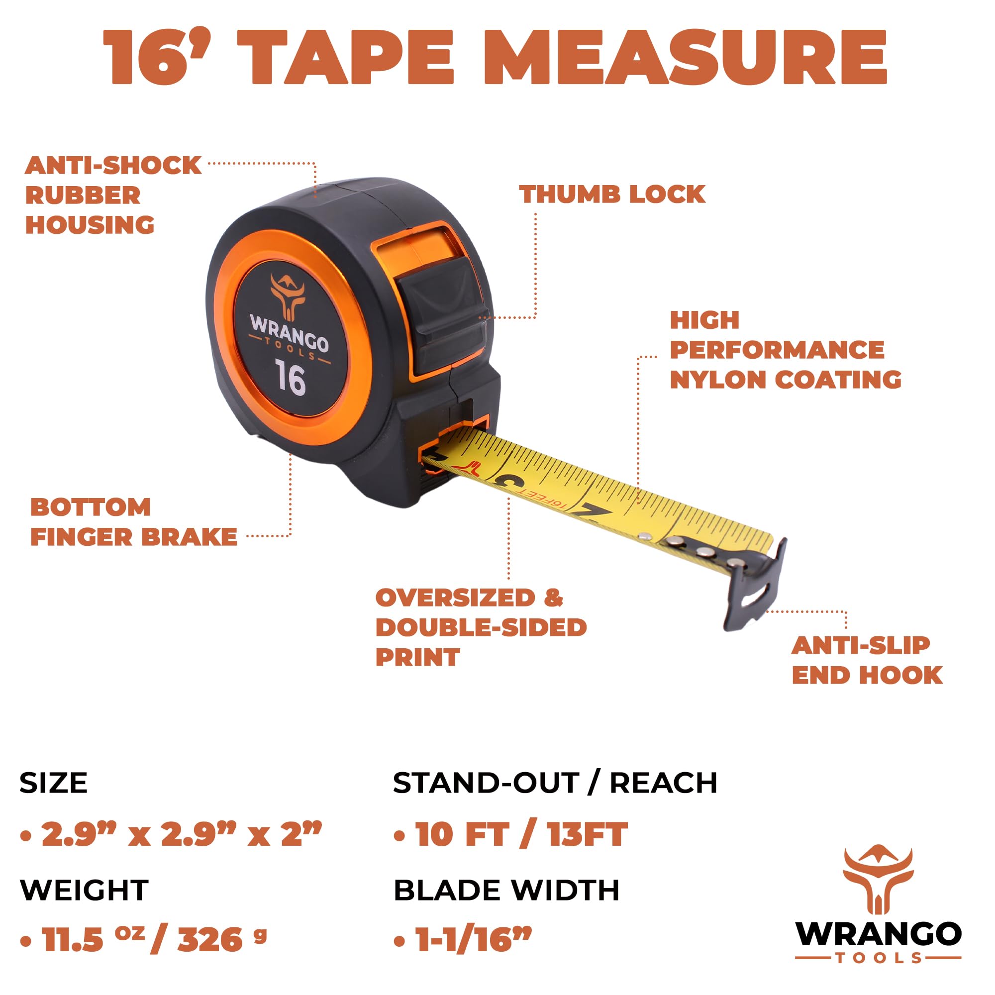 Amazon | Wrango Tools 巻尺 16フィート - 巻き取り可能なメジャー