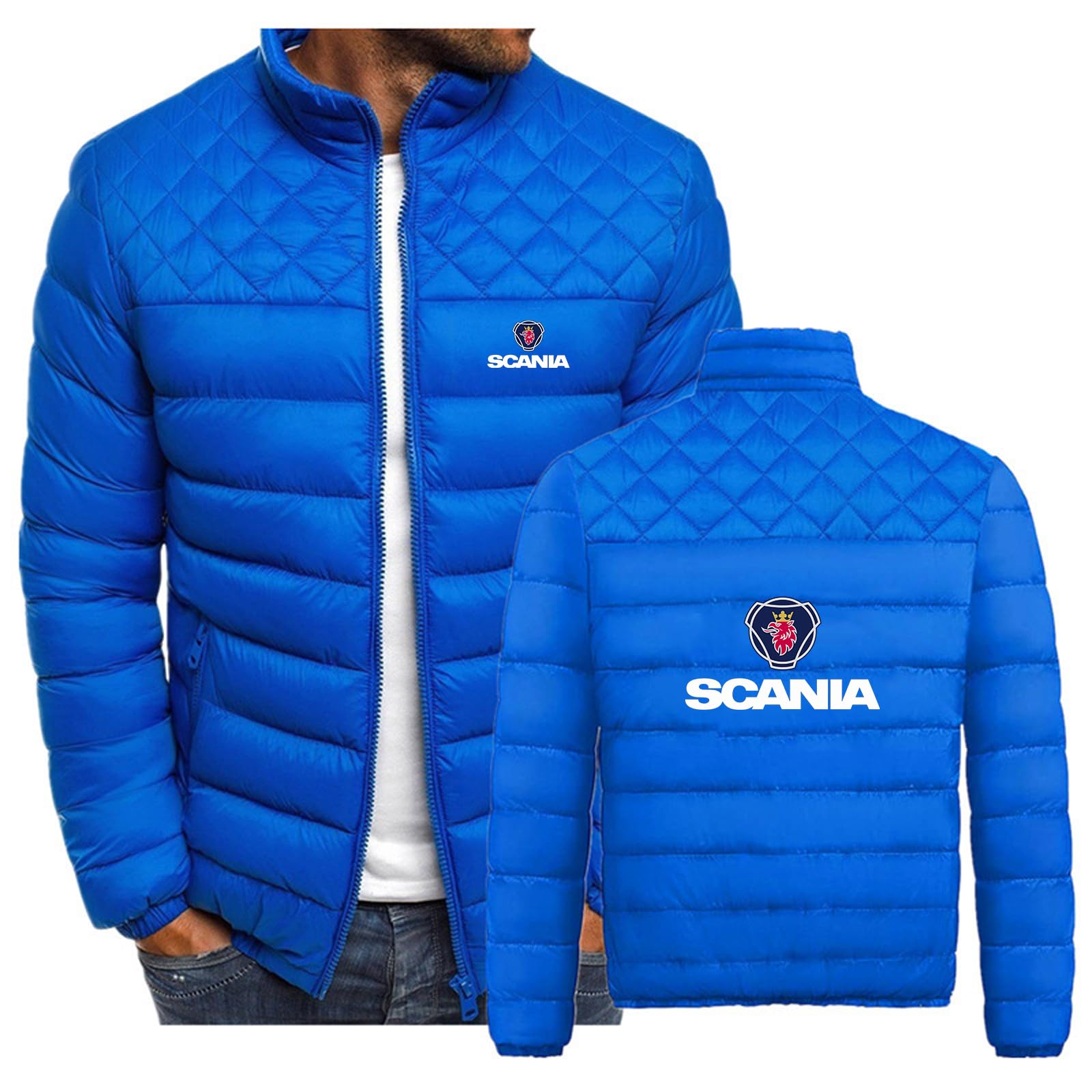 SIDHU Vestes pour Hommes pour Scania, Manteau d'hiver léger, isolé, Pliable, en Coton, Fermeture éclair complète, Chaud, Court, rembourré, vêtements d'extérieur pour Hommes,Black-S