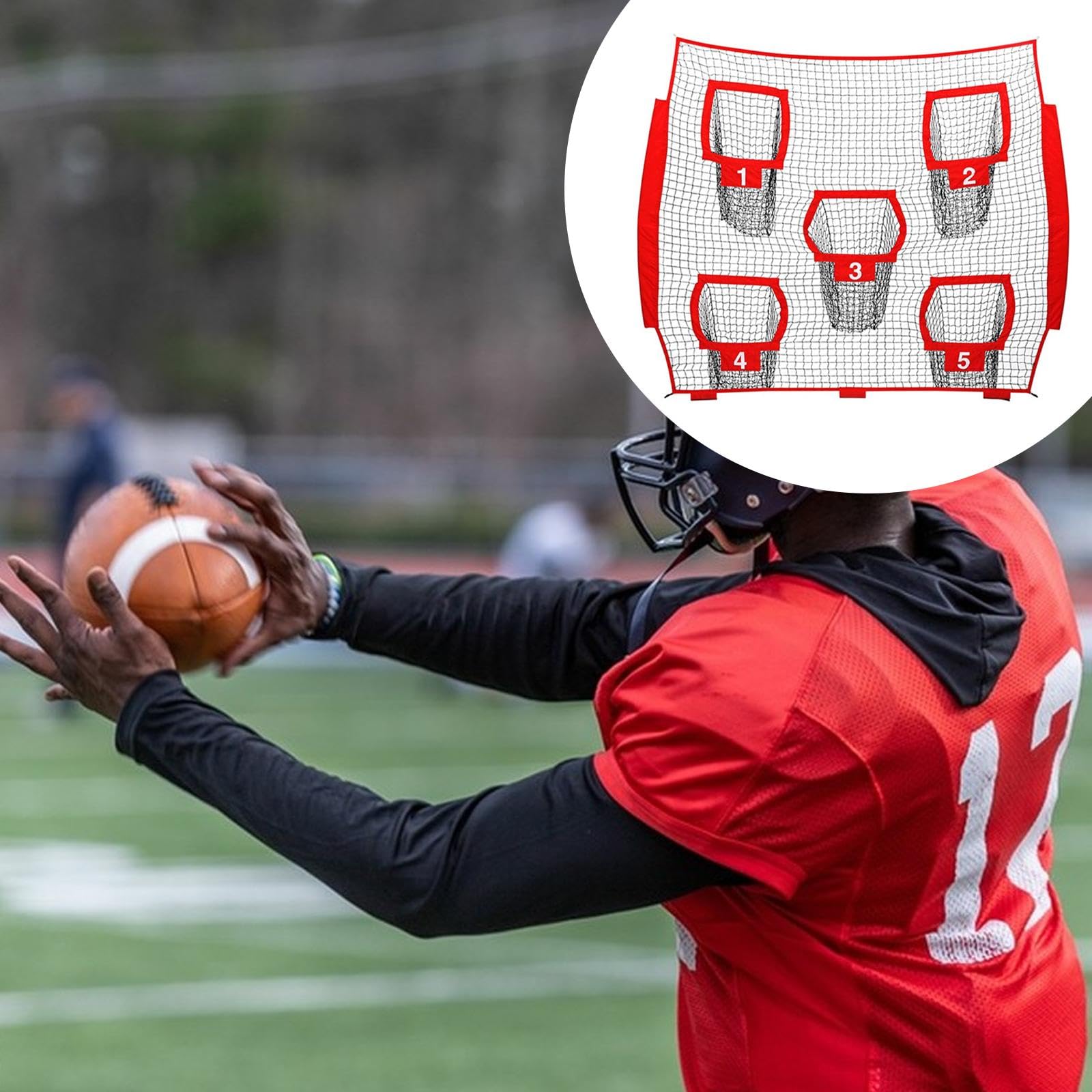 Rete da Lancio per Football, Rete da Allenamento per Calcio, Rugby, Softball, Reti per Esercitazioni con 5 Bersagli, in Poliestere E Tessuto Oxford, Rete Senza Nodi a 7 Strati da 1,75''