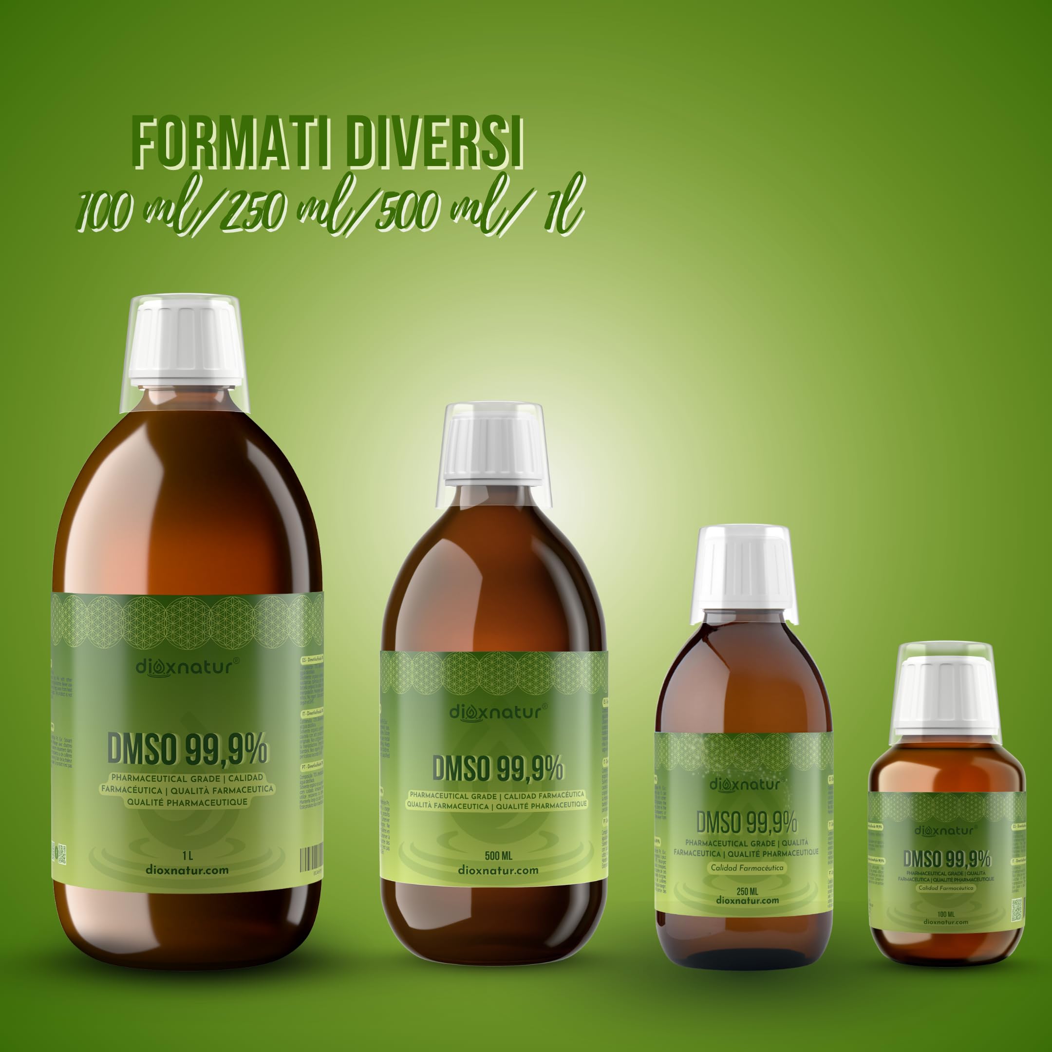 DMSO 99.9% 100ml Dimetilsolfossido grado farmaceutico flacone vetro ambrato misurino