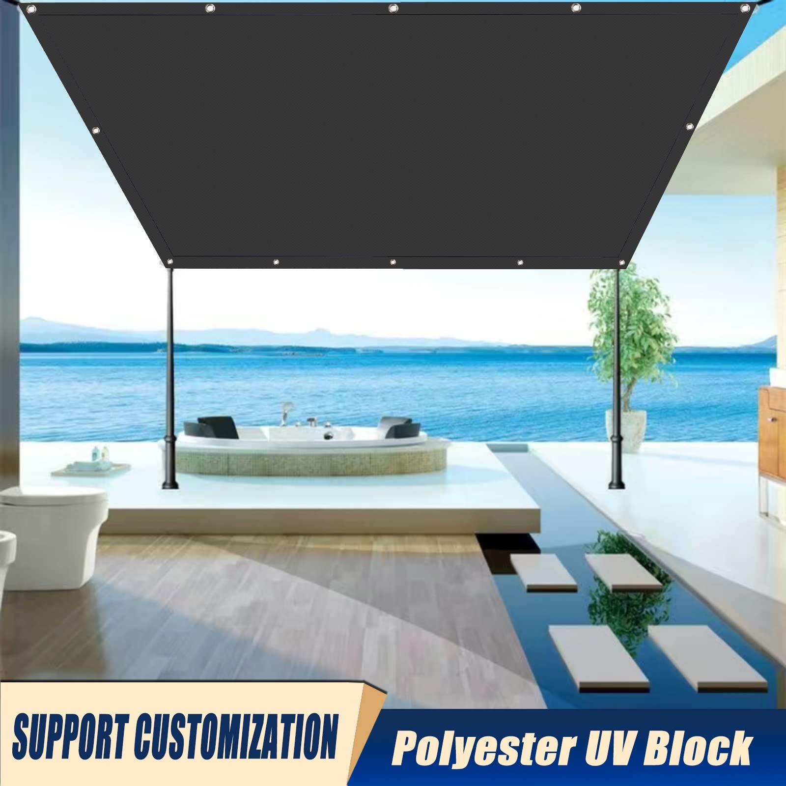 Sonnensegel Rechteckig 4 x 10 m Wasserabweisendes Sonnensegel Sonnenschirm Segel Sonnenschutz 98% UV Schutz für Patio Balkon Terrasse Camping, Dunkelgrau
