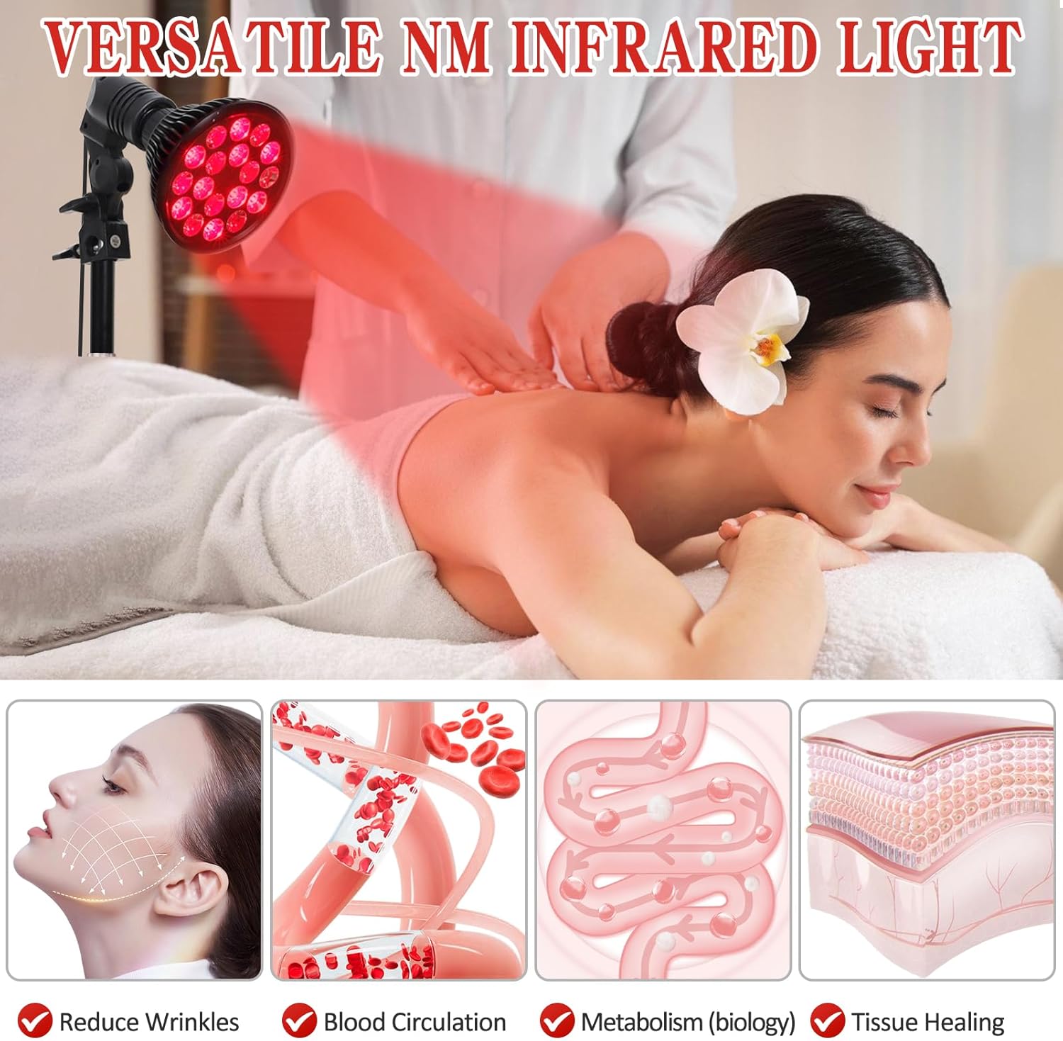 Red Light Therapy for Body and Face, Infrared Red Light Therapy Device with Adjustable Stand, 660nm ＆ 850nm Desk Red Light Therapy Lamp for Neck, Knee Pain Relief, Skin Wellness - Image 3