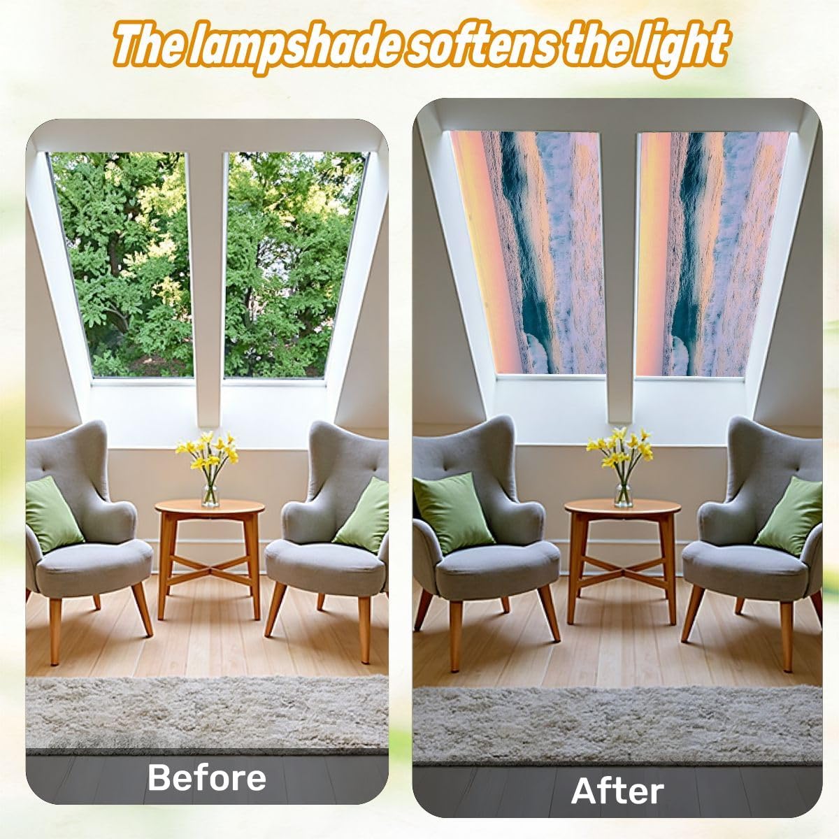 Fluorescent Light Covers for Ceiling Lights Beach Sunset Easy to Install Magnetic Light Filter for Classroom Office Hospitals School Home Decor