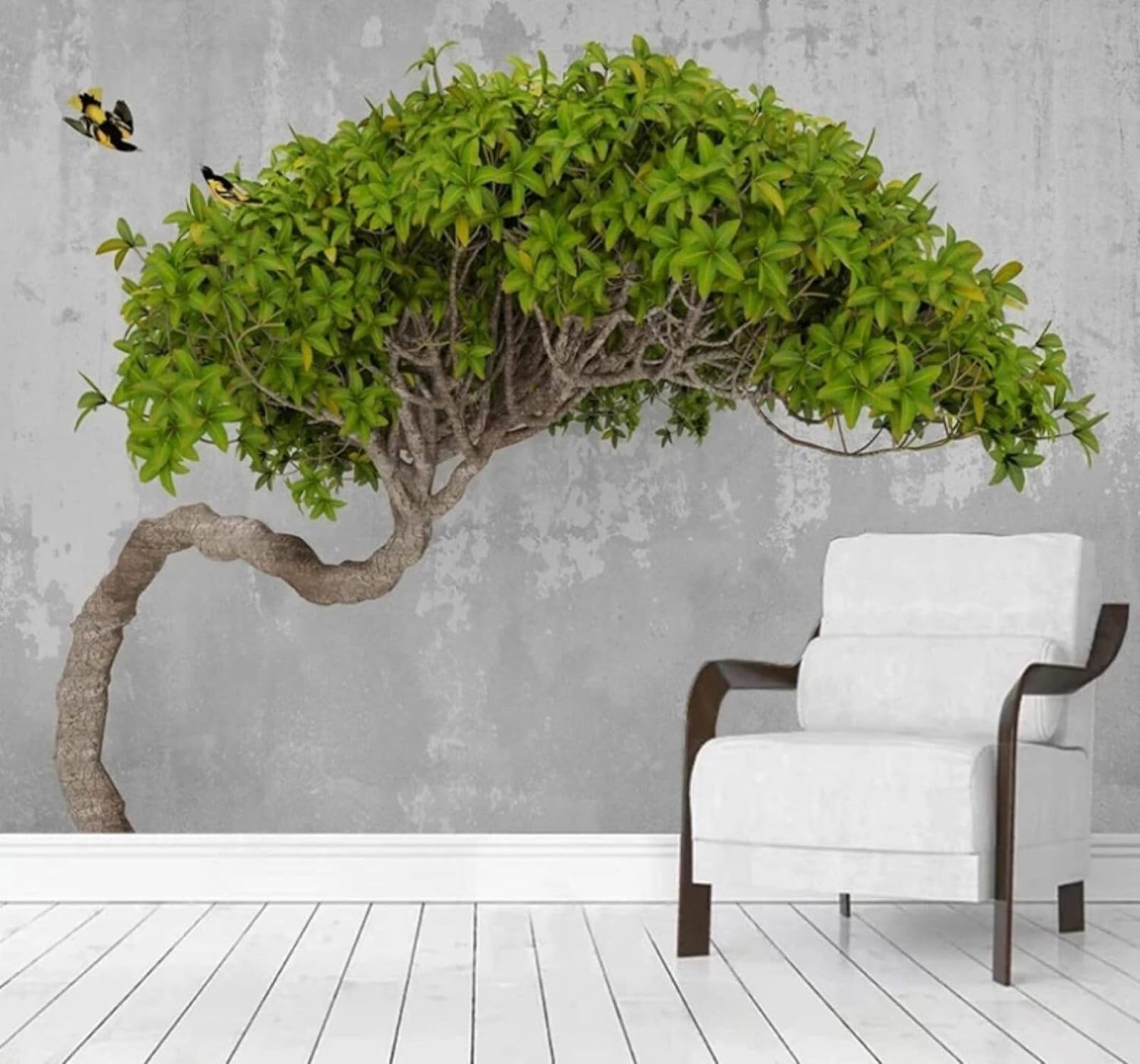 Three Dimensional Fresh Green Trees Birds 3D Wallpaper Easy Install Feature Office Living Room Sofa Bedroom TV Background Wall Decoration-250cm×170cm