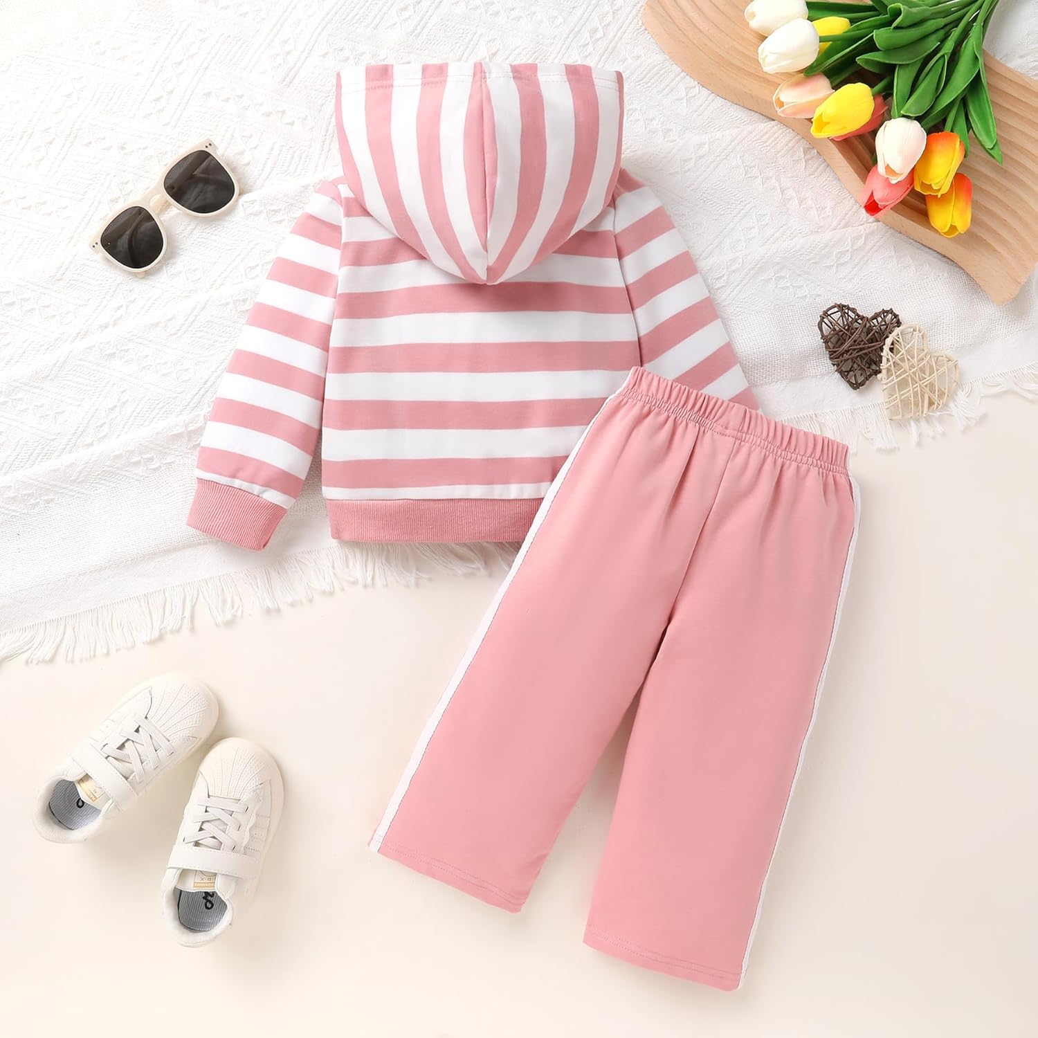 Happy Town Toddler Baby Boy Girl Clothes Long Sleeves Hoodie Striped Tops Jogger Sweatpants Fall Outfit Sets 2 Pcs - Image 5
