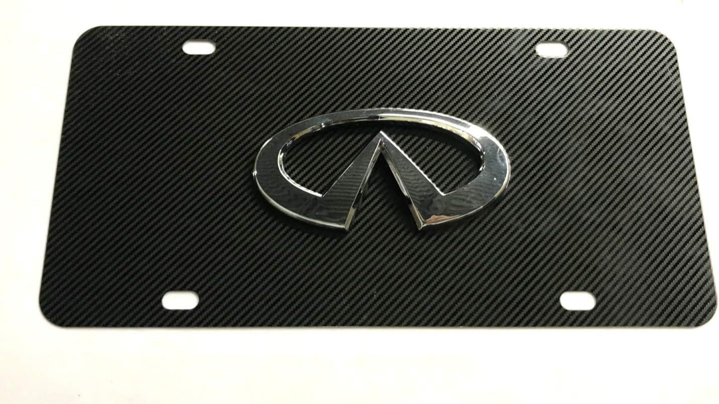 Yokiio Carbon Fiber 3D Emblem Stainless Steel Metal License Plate Tag Frame Holder Cover Caps Screws for Infiniti (Black)