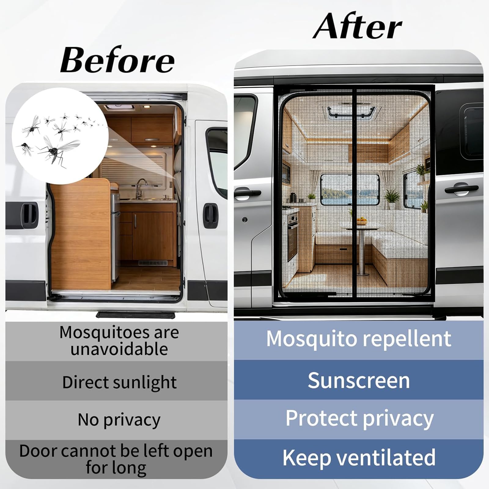 Moskitonetz Van mit Magnetismus 150x110cm, für Mercedes Vito, Volkswagen Transporter und Volkswagen California, Fliegengitter Auto Insektenschutz Schattennetz Sonnenschutz Camping Reise