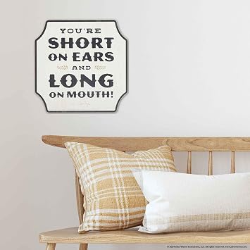 Open Road Brands John Wayne Short on Ears Long on Mouth Wood Wall Decor - Funny John Wayne Sign for Man Cave or Office