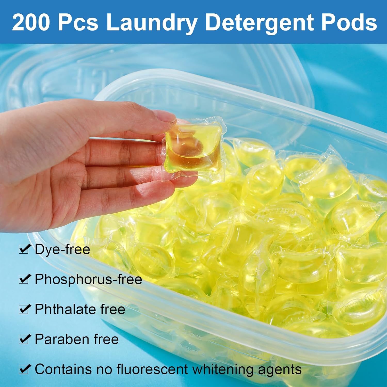 200 Pcs Laundry Detergent Soap Pods Bulk Anti Sensitive Laundry Pods Scented Washing Machine Pacs Packs with Clear Container Stain and Odor Removal, Ultra Concentrated,Plant Ingredient - Image 7