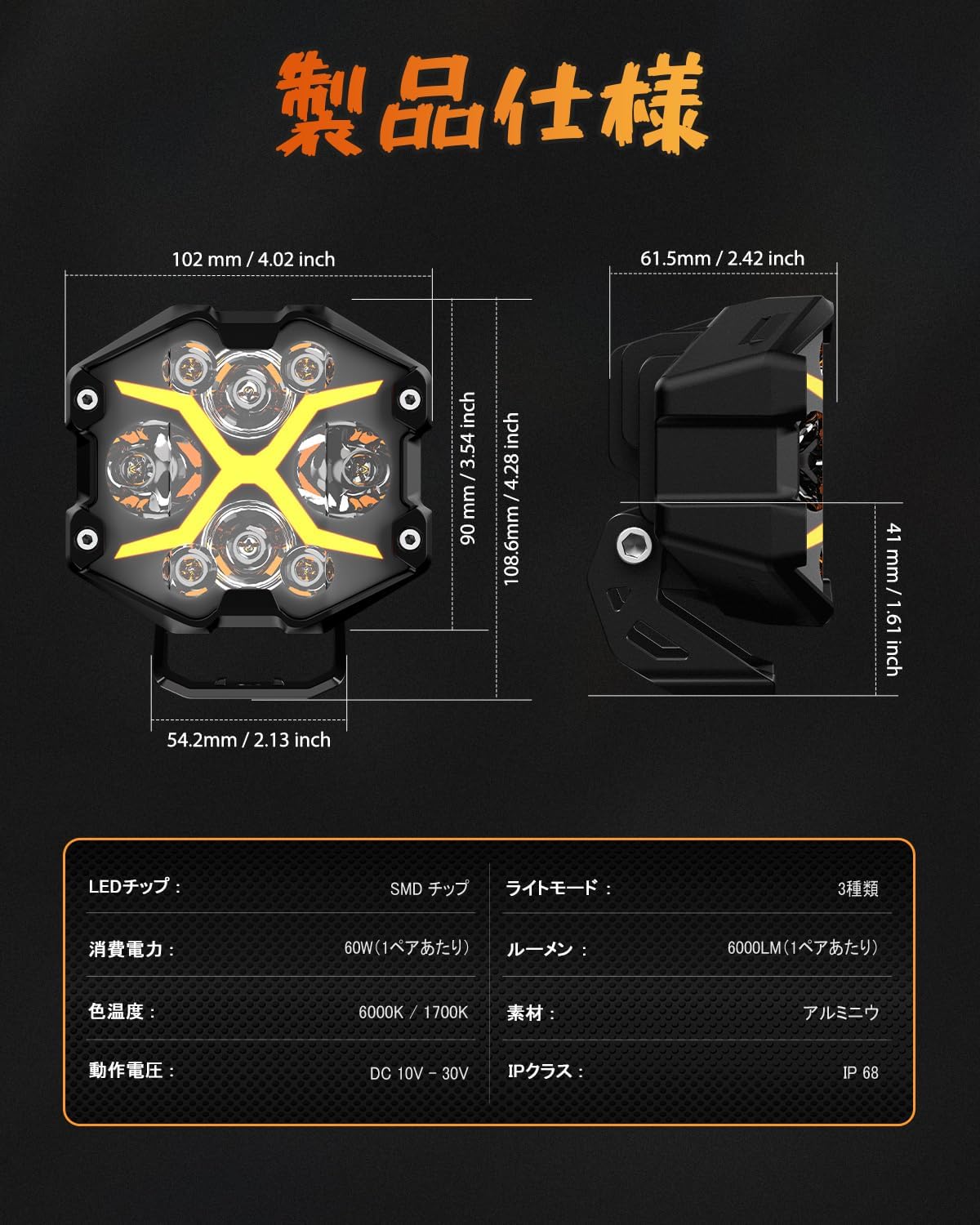 NOVSIGHT X Series LED Fog Light product dimensions and specifications
