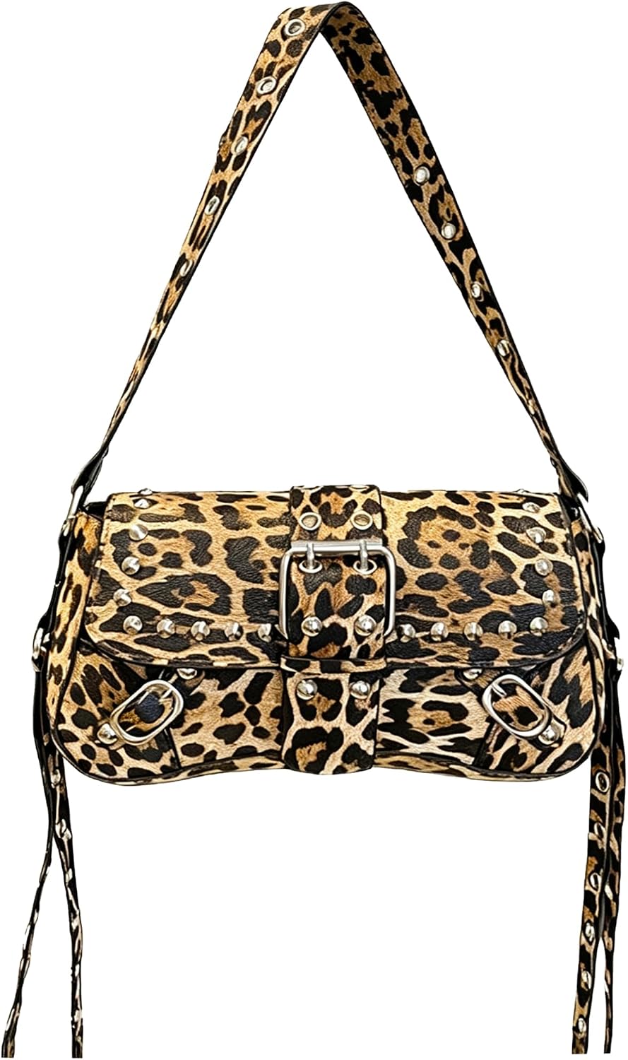Y2K Trendy Purse for Women, Leather Buckle Punk Hobo Clutch Purses Bags for Ladies Top Handle Shoulder Bag
