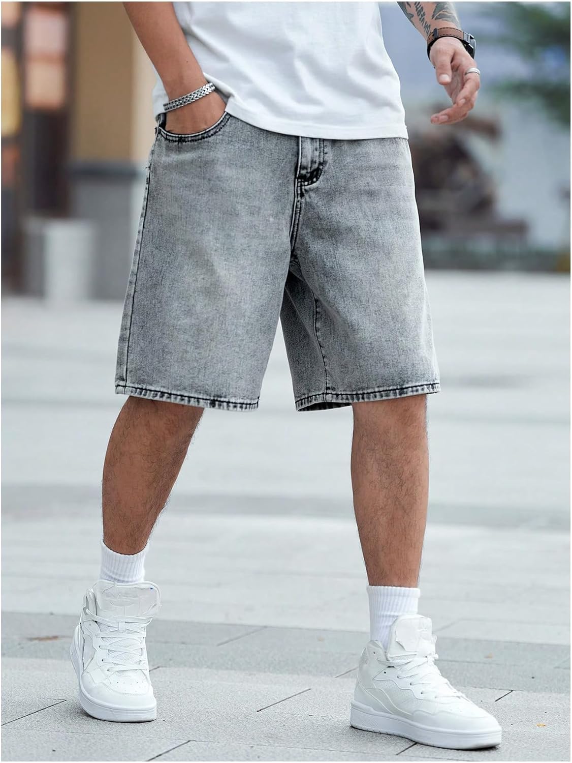 Verdusa Men's Jorts Baggy Jean Shorts Mid Waist Vintage Summer Denim Shorts