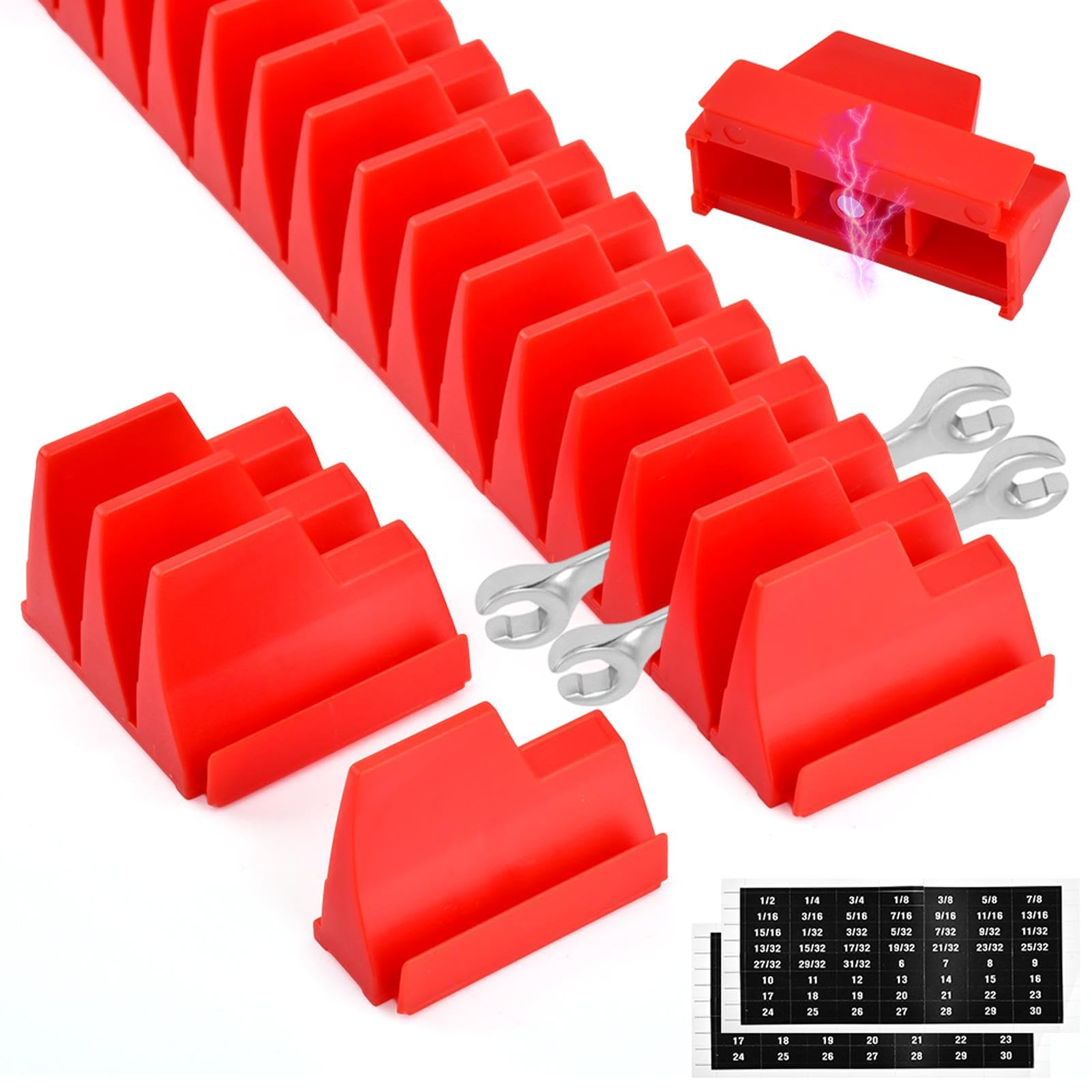 ZESHGON Wrench Organizer for 48 Wrenches, Spanner Organiser Improving Efficiency Magnetic Spanner Holder, Modular Wrench Rack Tool Organizer for Tool Box Drawer Storage(Red)
