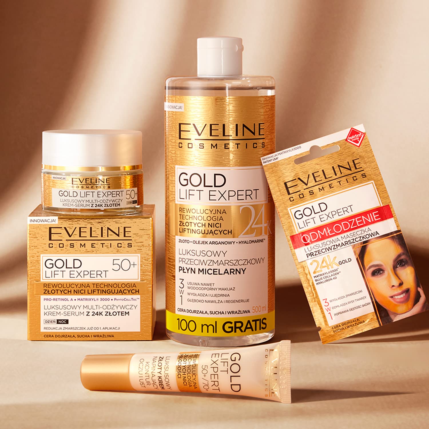 Eveline Cosmetics Luxus Multi-Nährende Creme-Serum mit 24k Gold für 50+ - Fortschrittliche Anti-Aging Lifting-Technologie (Packung mit 4)