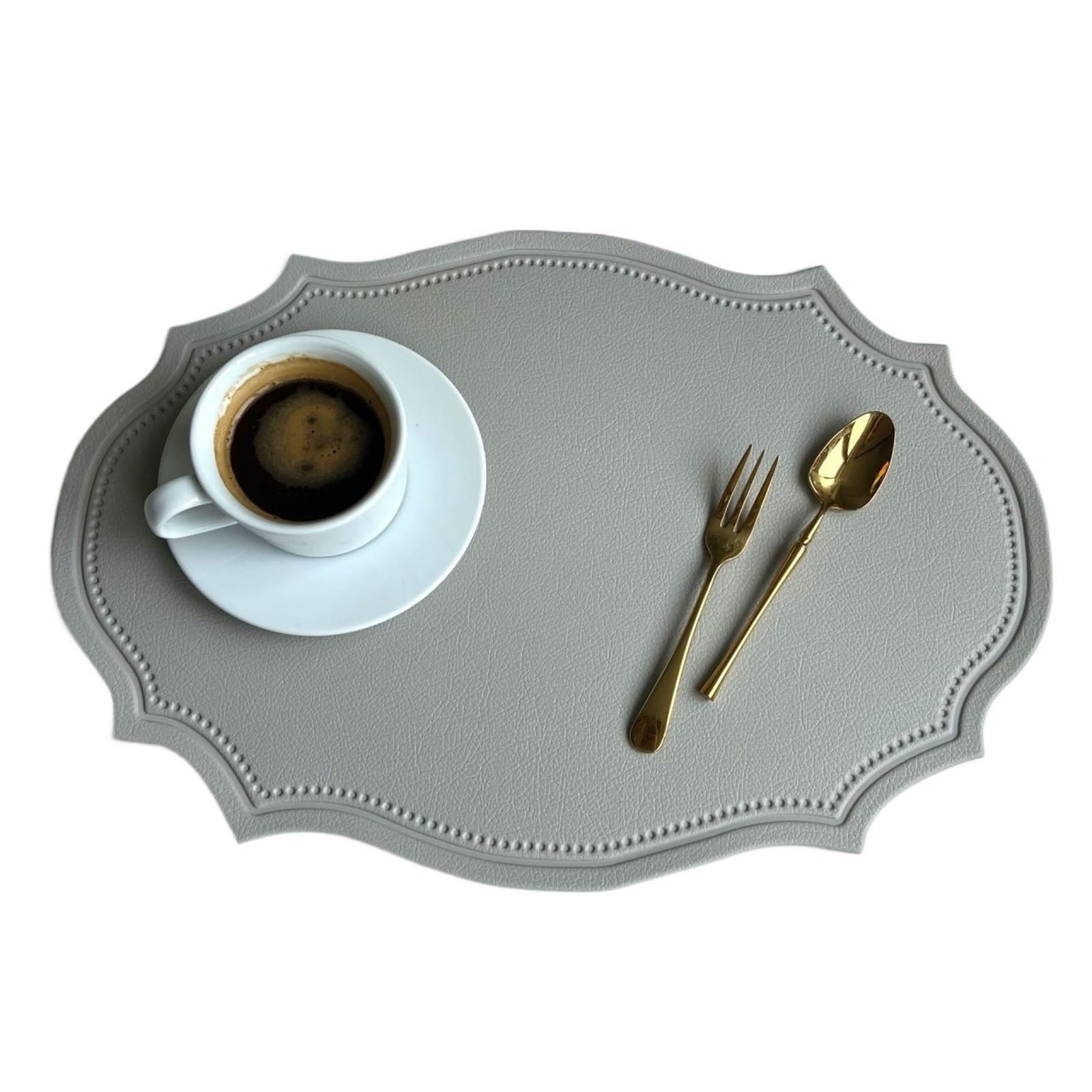 Green Oval Placemats Gift Table Decor Mats Pads Irregular Shape PU Leather Placemats Set Oil-Proof Place Mats(in Cream Grey,4pcs 30x43cm)
