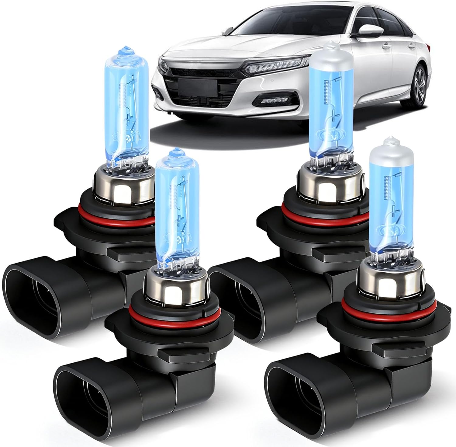 OQSNCV Fit for Honda Accord (1990-2007),(2008-2012 Sedan) Halogen Headlight Bulbs,9005 High Beam + 9006 Low Beam Headlamp Replacement Bulbs Kit, Pack of 4