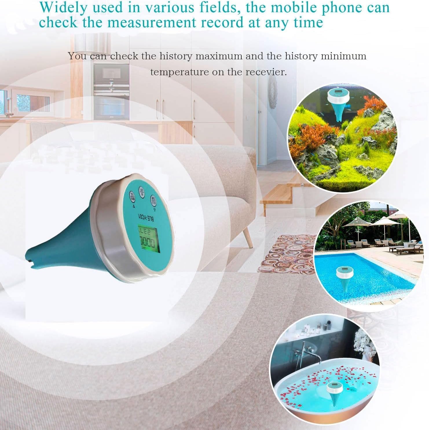 Probador De Calidad De Agua De Piscina con Bluetooth, Monitor Digital De Temperatura Y Cloro, Termómetro 6 En 1 para Piscina, Ph, Cl, EC, Tds, Orp Y Temperatura para Piscinas Y Acuarios.