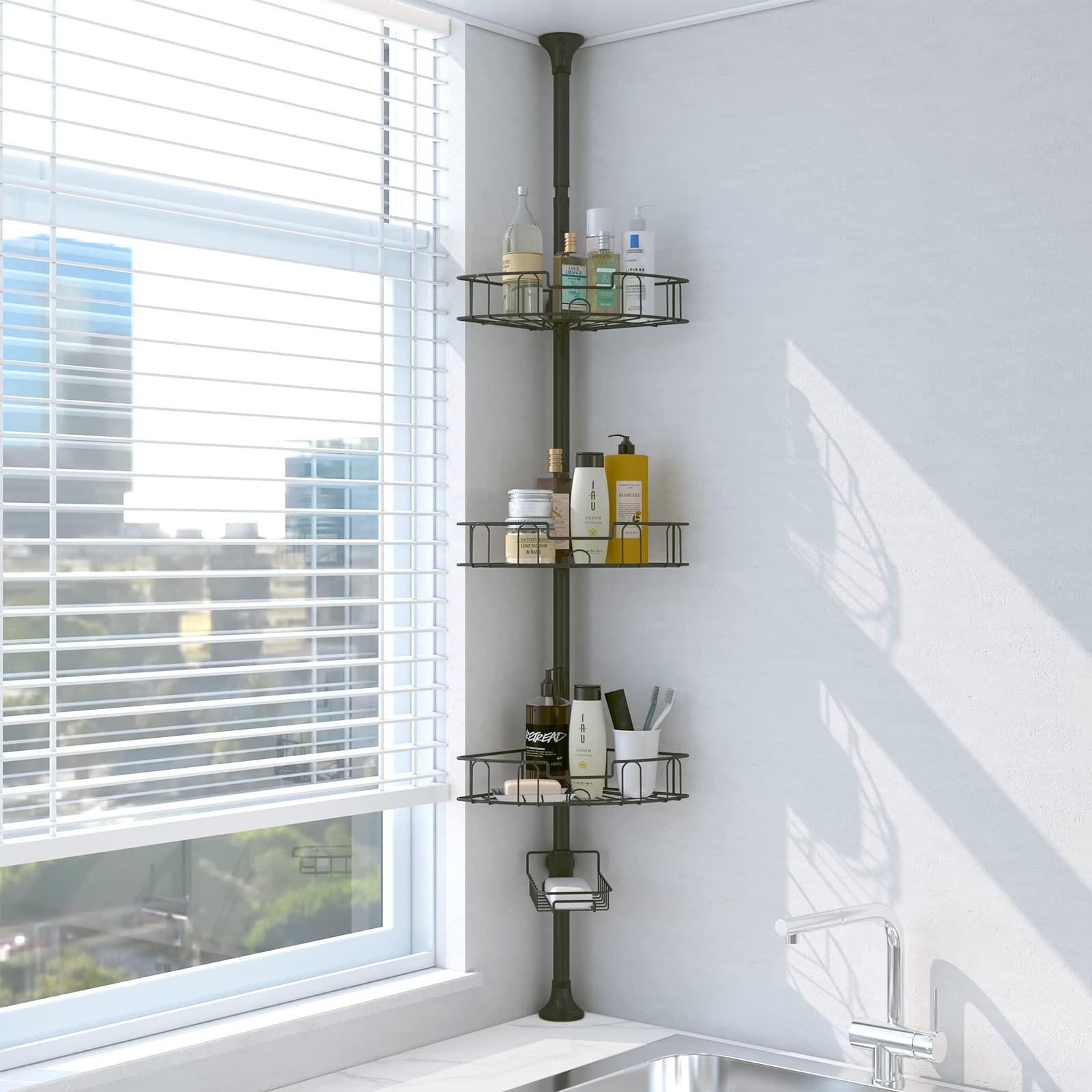 DAKEPOLE Tension Shower Caddy Corner Steel, Rustproof Bathtub Tension