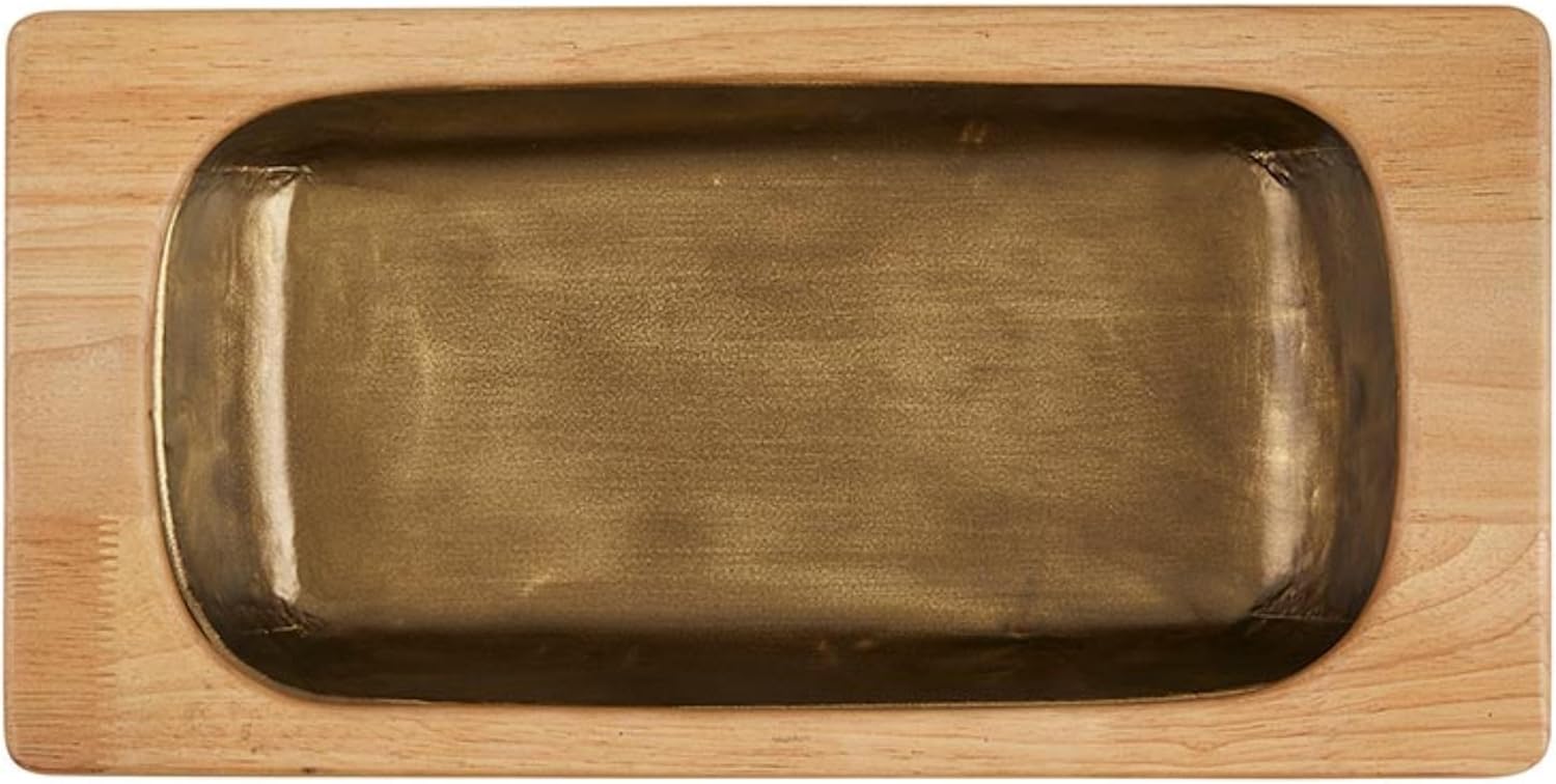 47th & Main Rustic Trays for Home Décor Metal and Wood Tray Set, 2-Sizes, Iron/Rubberwood