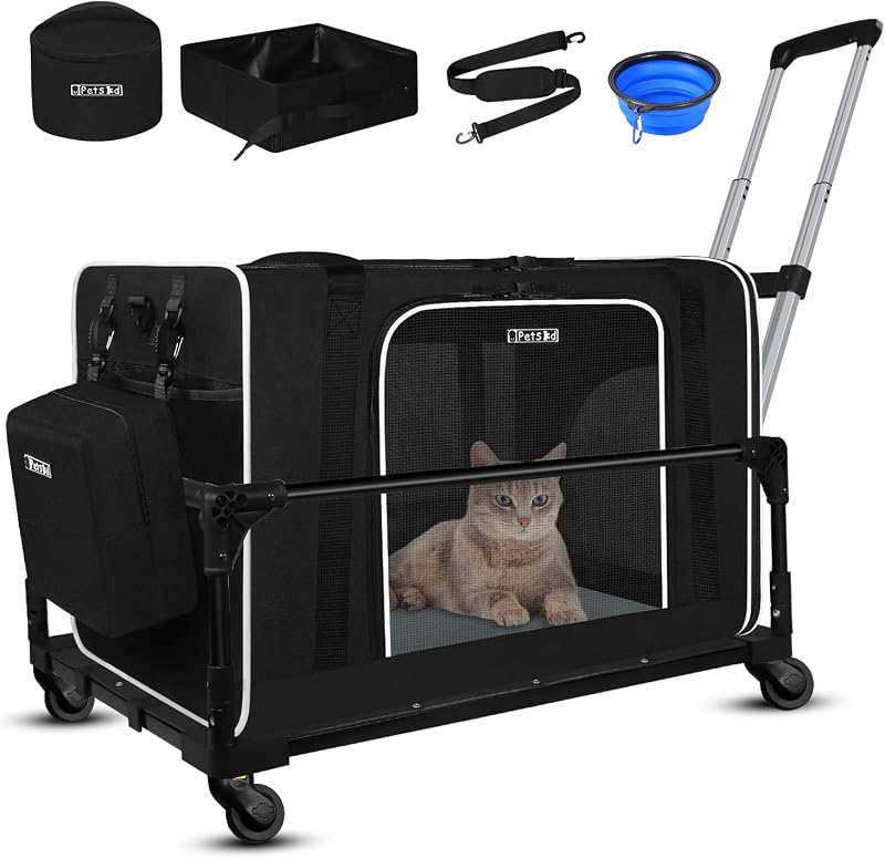 Bolsa de Transporte Extra Grande para Gatos com Rodas, Caixa de Areia e Tigela Dobrável Petskd – até 24,95 kg