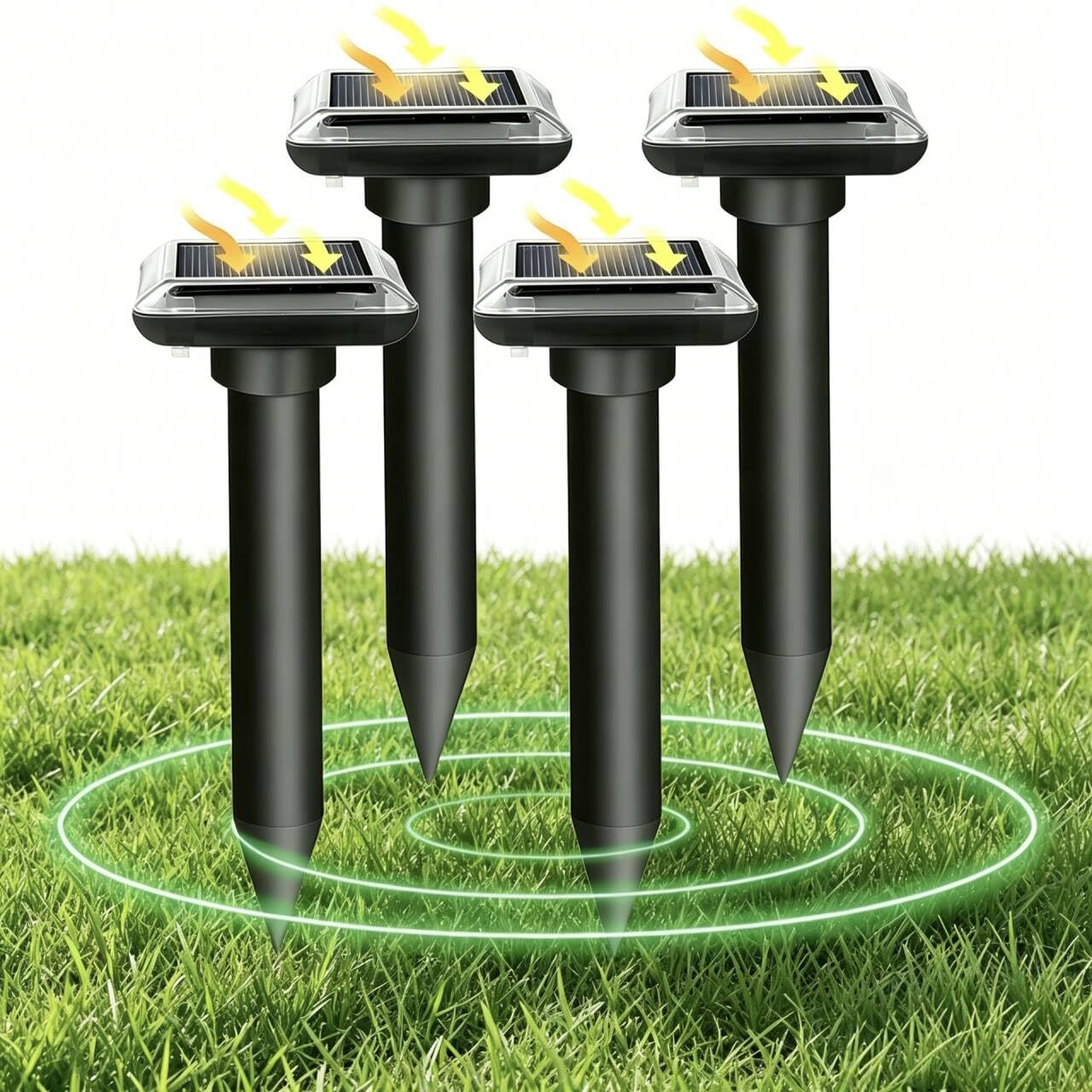 Ashmita Confezione da 4 repellenti solari a ultrasuoni, per talpe, arvicole, ratti e roditori, alimentato a energia solare, per spaventare gli animali, per prato, giardino e cortile, casa, sbarazzarsi