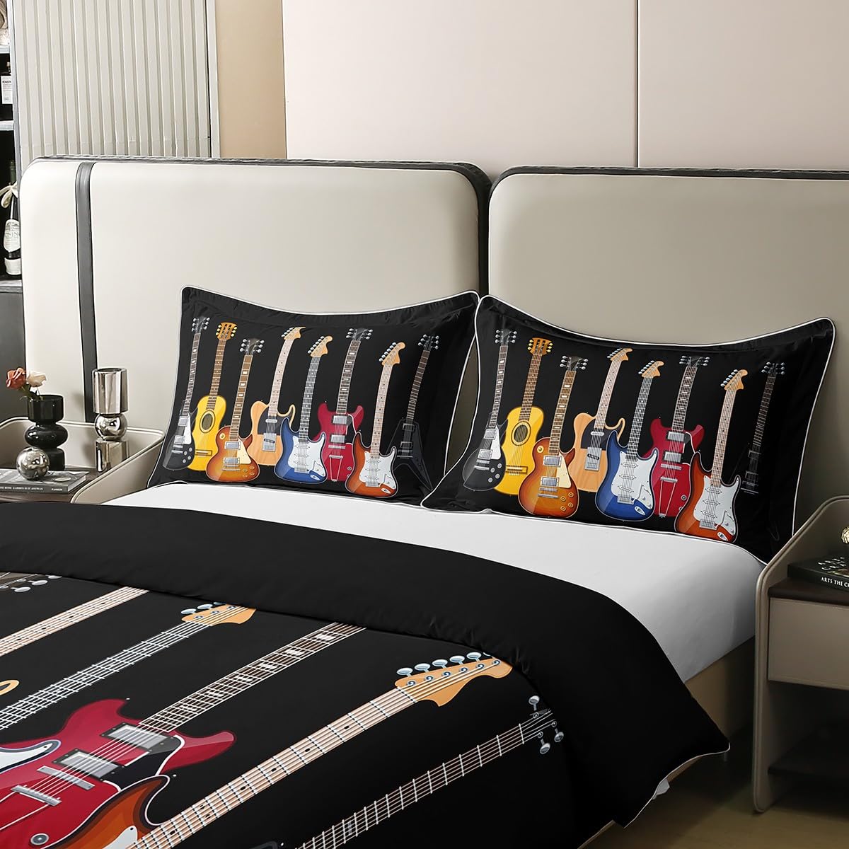 Loussied - Copripiumino stampato a tema musica rock, 135 x 200 cm, in cotone, per bambini e adulti, motivo musicale a colori, stile hip-hop, decorazione per camera da letto