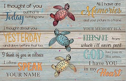 Divertida decoración de playa con texto en inglés All I Have are Memories de tortuga marina retro, letrero de metal vintage, para interiores y