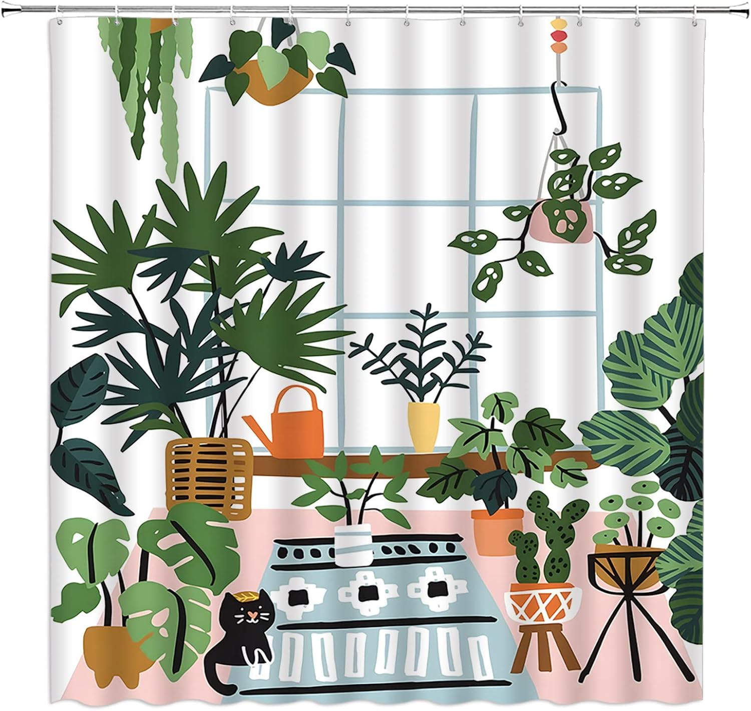 JJYPPY Potted Plant Shower Curtain Greenhouse Tropical