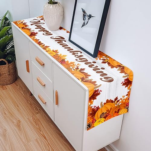 Miniatura 6 de Camino de mesa de Acción de Gracias de 108 pulgadas de largo para otoño, hojas de arce, hojas de otoño, cosecha, calabaza, caminos antideslizantes