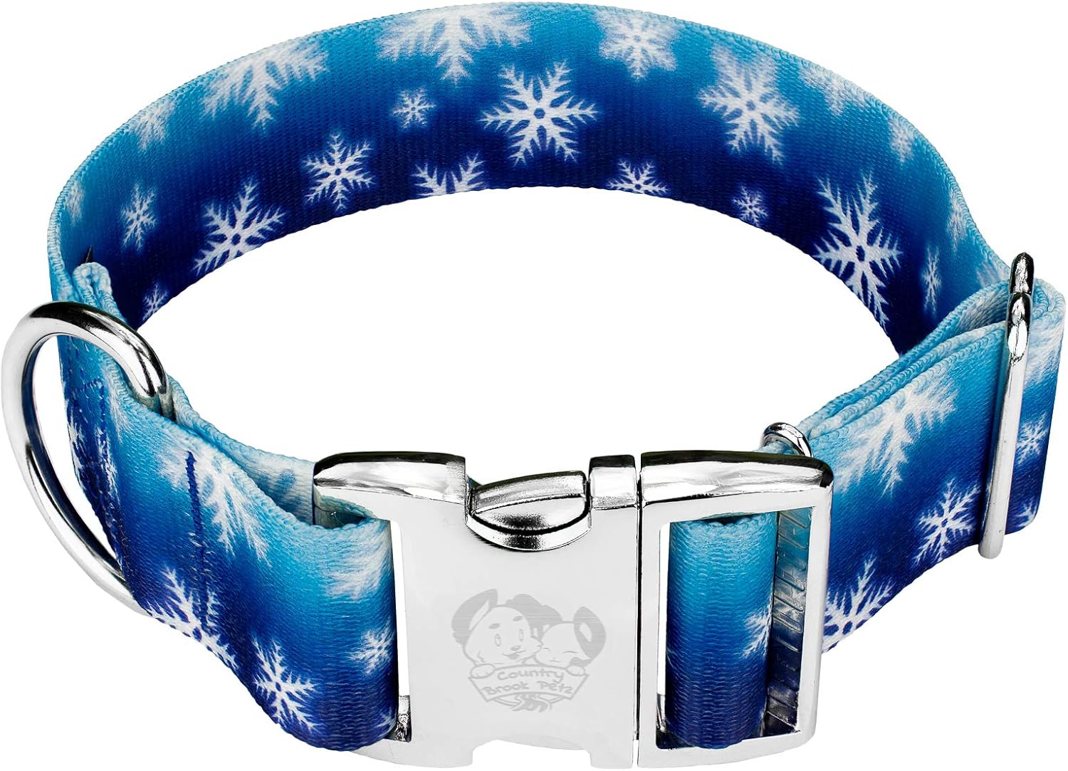 Country Brook Petz - HossFit Jr Wide Premium Dog Collar - Christmas Collection Featuring Festive Designs (Winter Wonderland, Large)