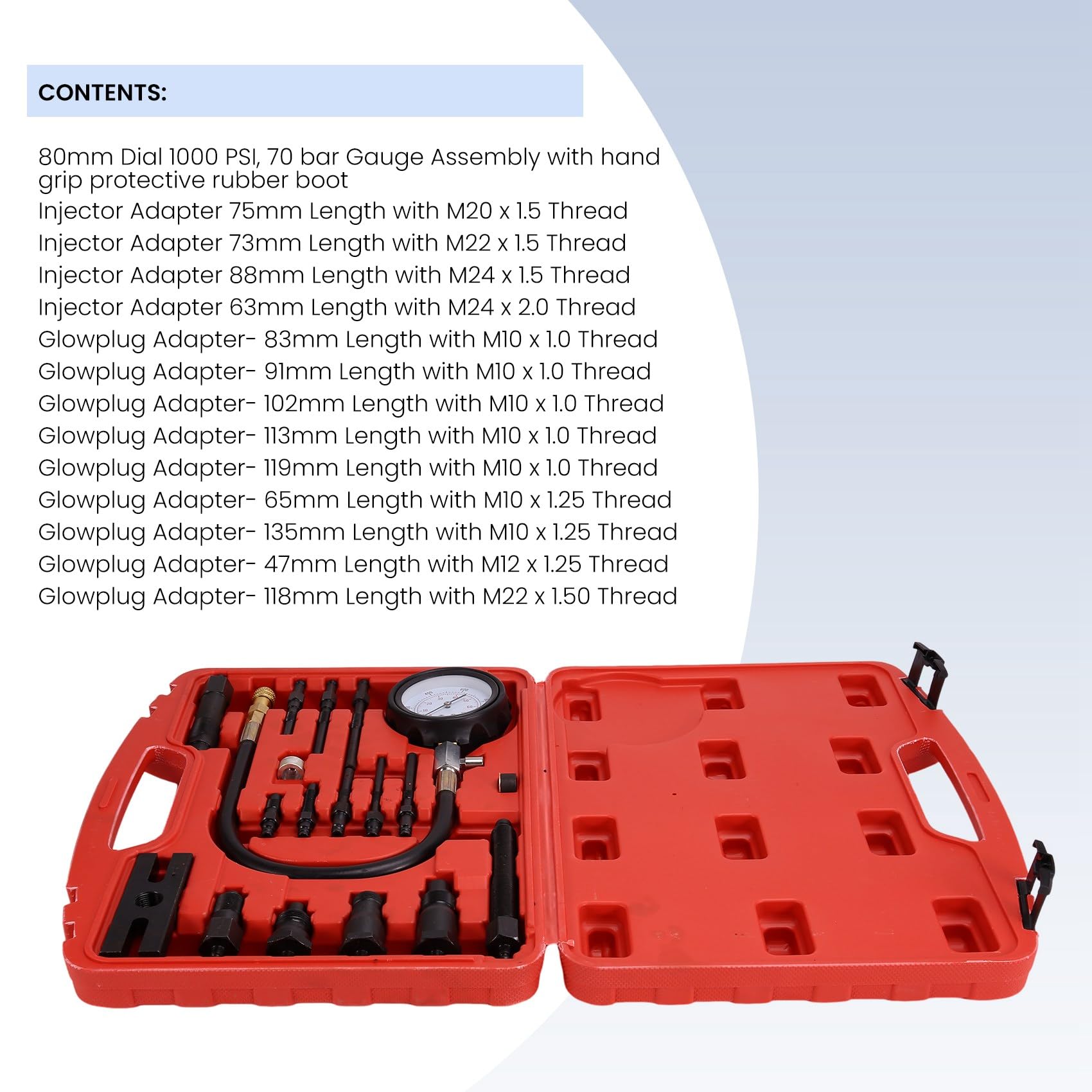 Kit de Comprobador de Compresión de Motor con Manómetro TU-15B, Medidor de Presión para Pruebas de Cilindros