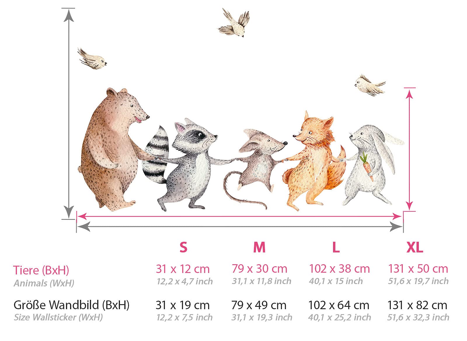Adesivo Muro Foresta Incantata Little Deco Per Cameretta - Animali, Alberi E Funghi (152x84 Cm)