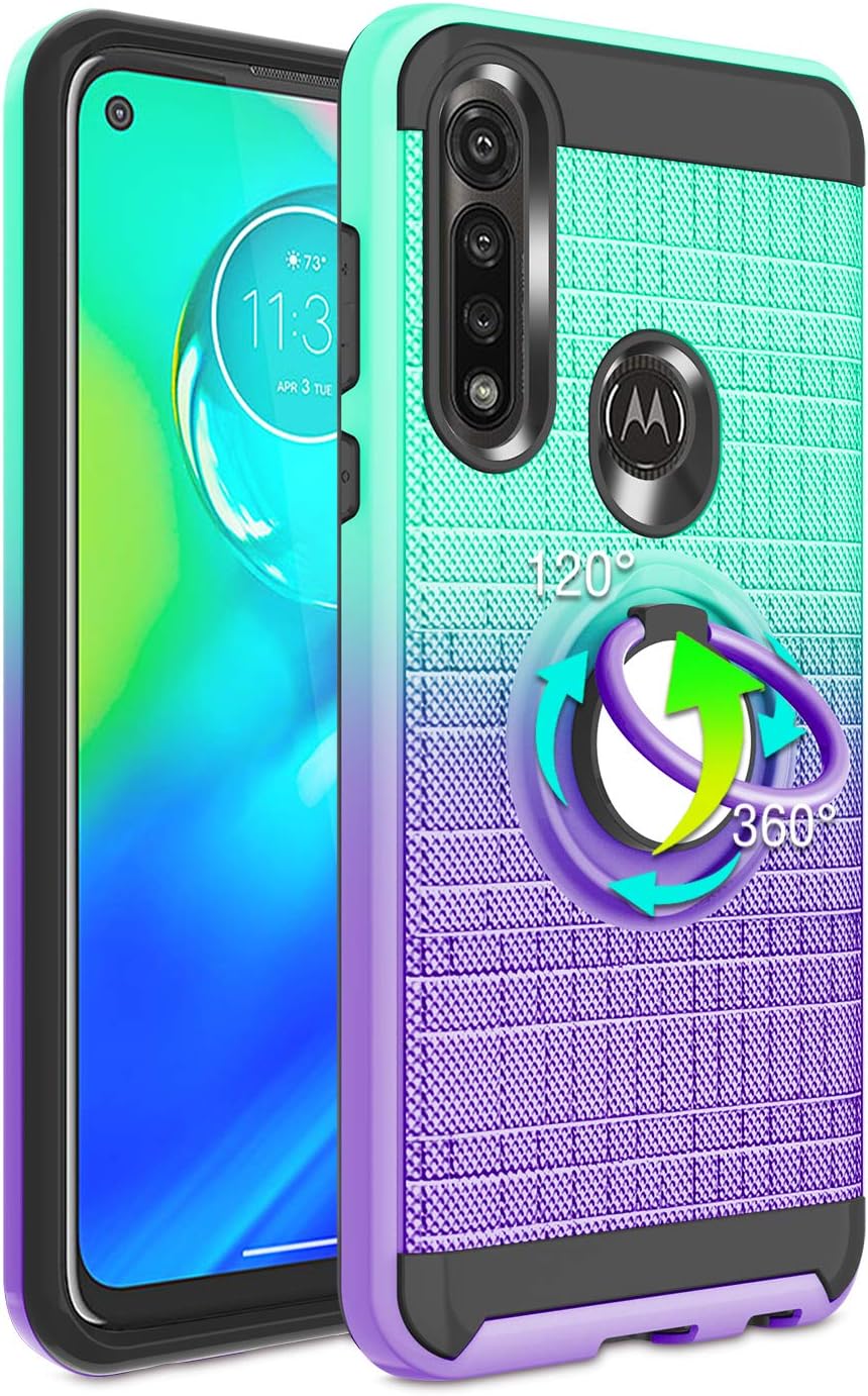 Moto G Power Case, Moto G Power 2020 Phone Case with HD Screen Protector,Atump 360 Degree Rotating Ring Holder & Kickstand Bracket Cover Phone Case for Motorola Moto G Power Mint Purple