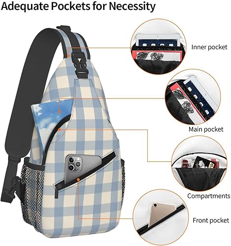 Miniatura 4 de Small Crossbody Bags for Women Men - Vintage Blue Gingham Print Adjustable Shoulder Bag Fanny Packs Belt Sling Bag Crossbody Purses Backpack for