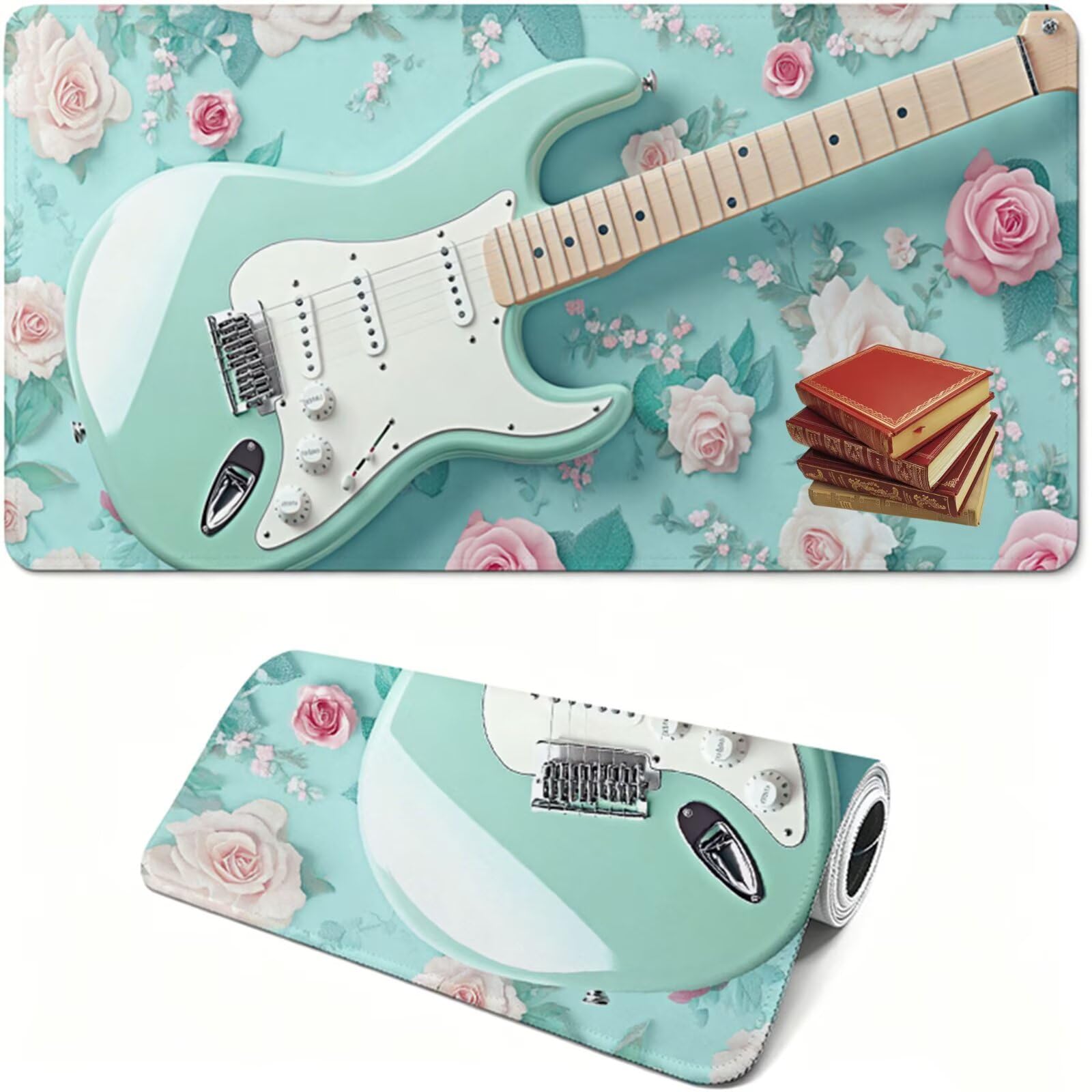 Podkładka pod mysz, 1500 x 800 x 3 mm niebieska podkładka pod mysz, duża podkładka pod mysz do gier z gitarą, wodoodporna, zmywalna teksturowana, odporna na zużycie, do gier, domu i biura XF-68