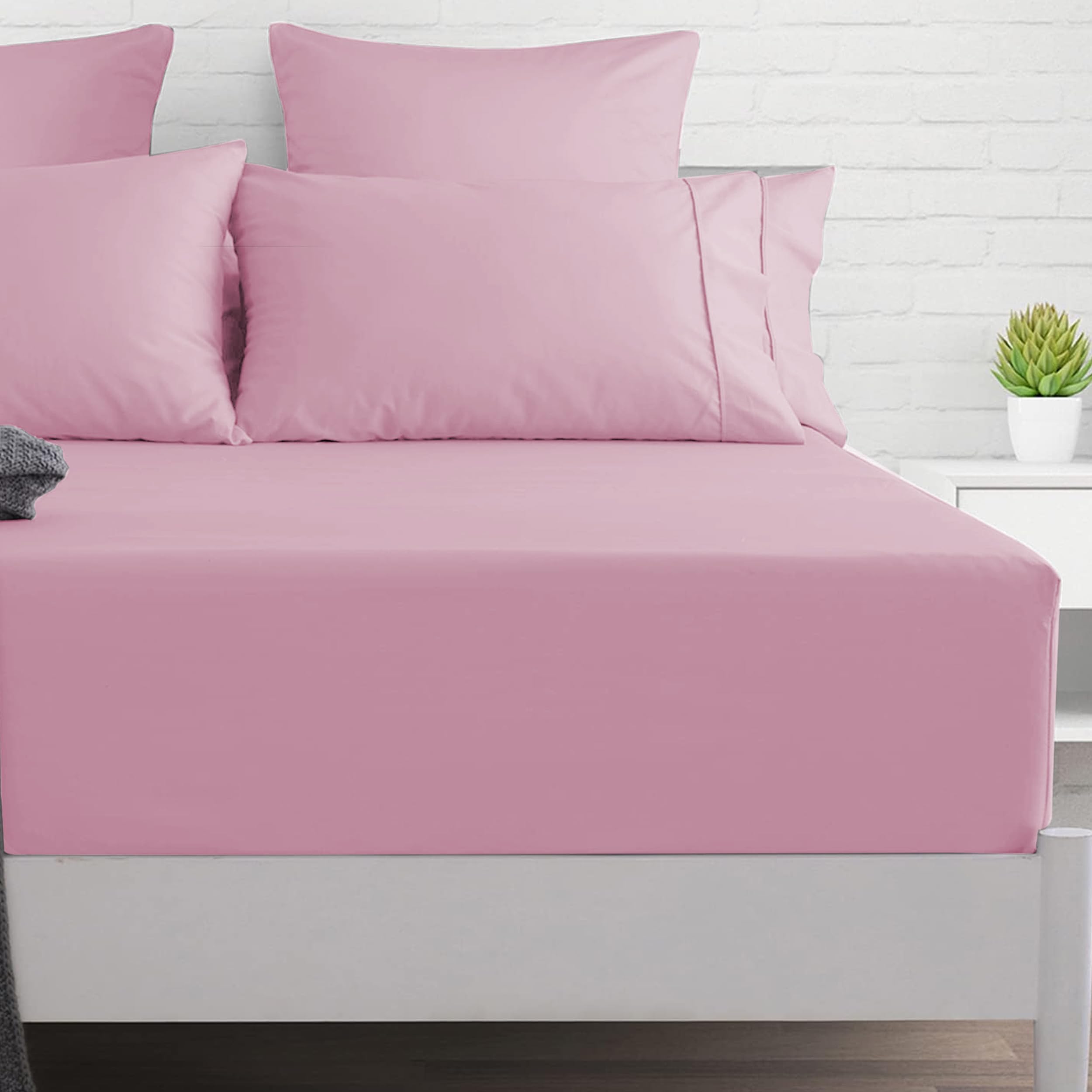 PRIME LINENS Extra Deep Fitted Sheet 40 CM Brushed Microfiber Wrinkle & Fade Resistant Bottom Sheet Soft Durable Bed Sheets (Pink, Double)