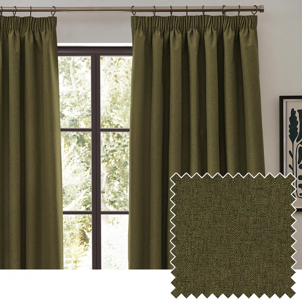 Furn Dawn Blackout Pencil Pleat Curtain Pair - Olive - 117cm x 137cm