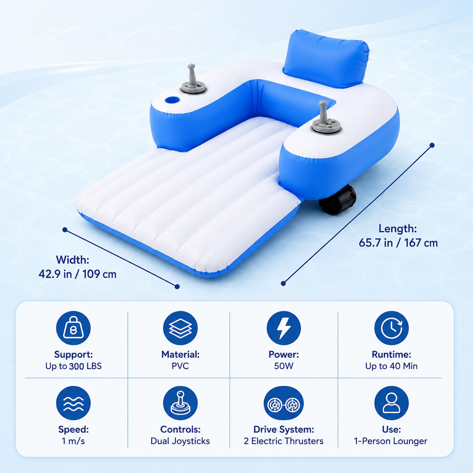Asiento Acuático Inflable con Doble Motor 50w, Flotador Eléctrico para Adultos | Alimentación Mediante Batería Recargable, Cuerpo Flotante Estable Para Un Uso Seguro Dentro De Piscinas Privadas
