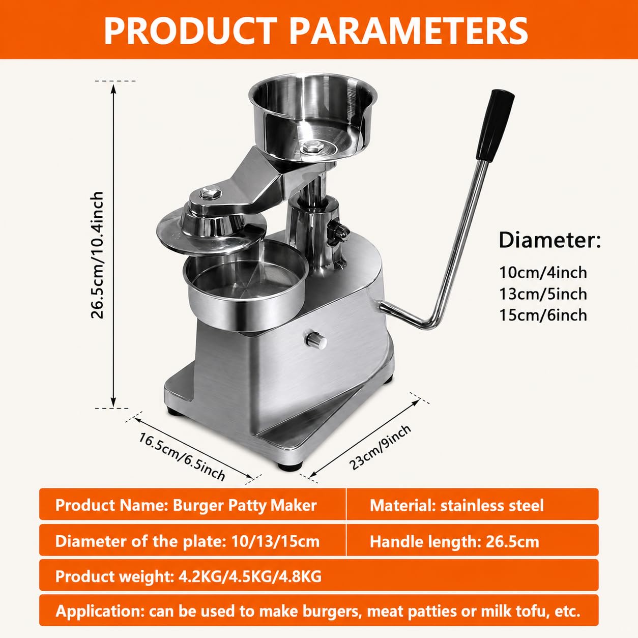 Manuelle Burger Patty Presse, 15cm Hamburgermaker mit 500Meat Patty Papier