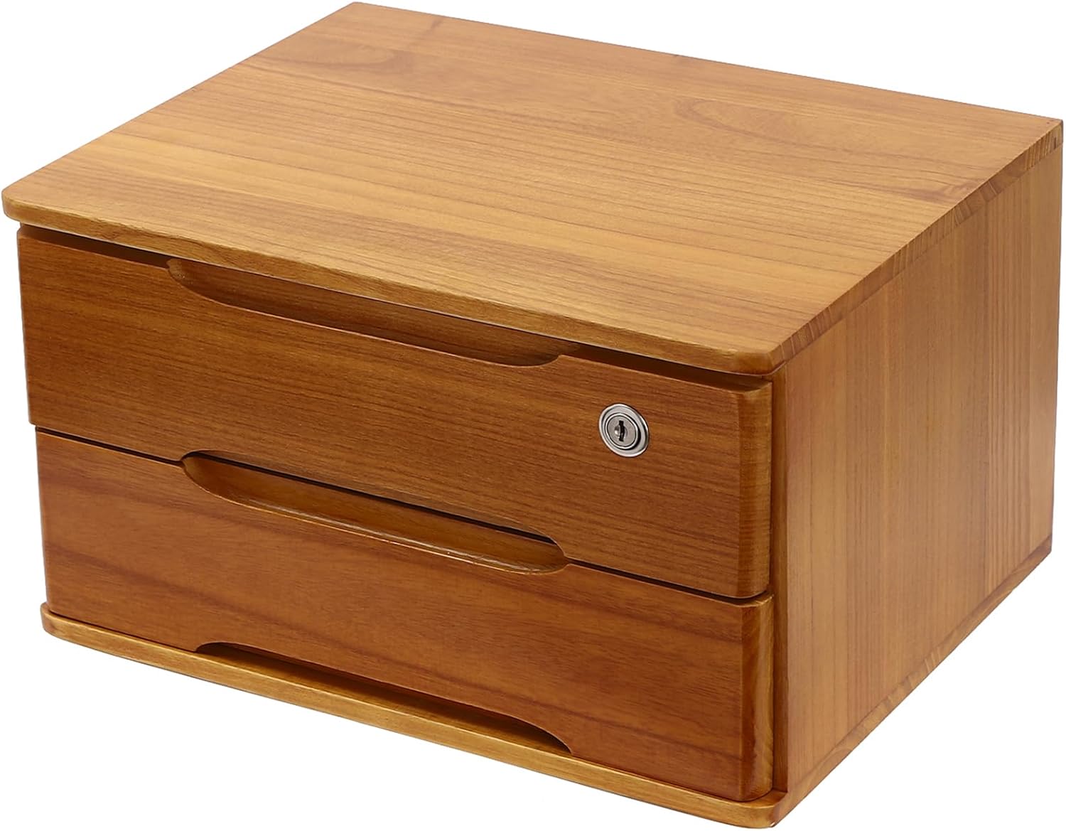 Wood Desk Organizer with 2 Drawers, Lockable Desktop Countertop Storage Cabinet for Home Office Supplies File Tabletop Organizing Unit (Brown)