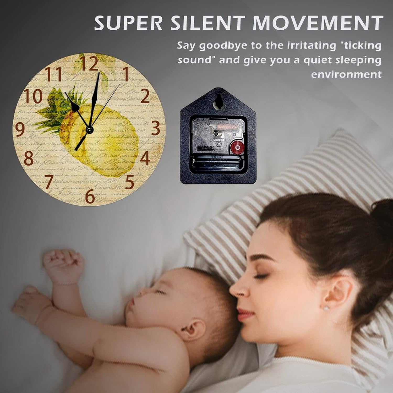 Modern Wall Clock Pineapple Round Hanging Clock 15 Inch Silent Non-Ticking Battery Operated Quiet Desk Clock for Home, Kitchen, Bathroom Office, Living Room Or School