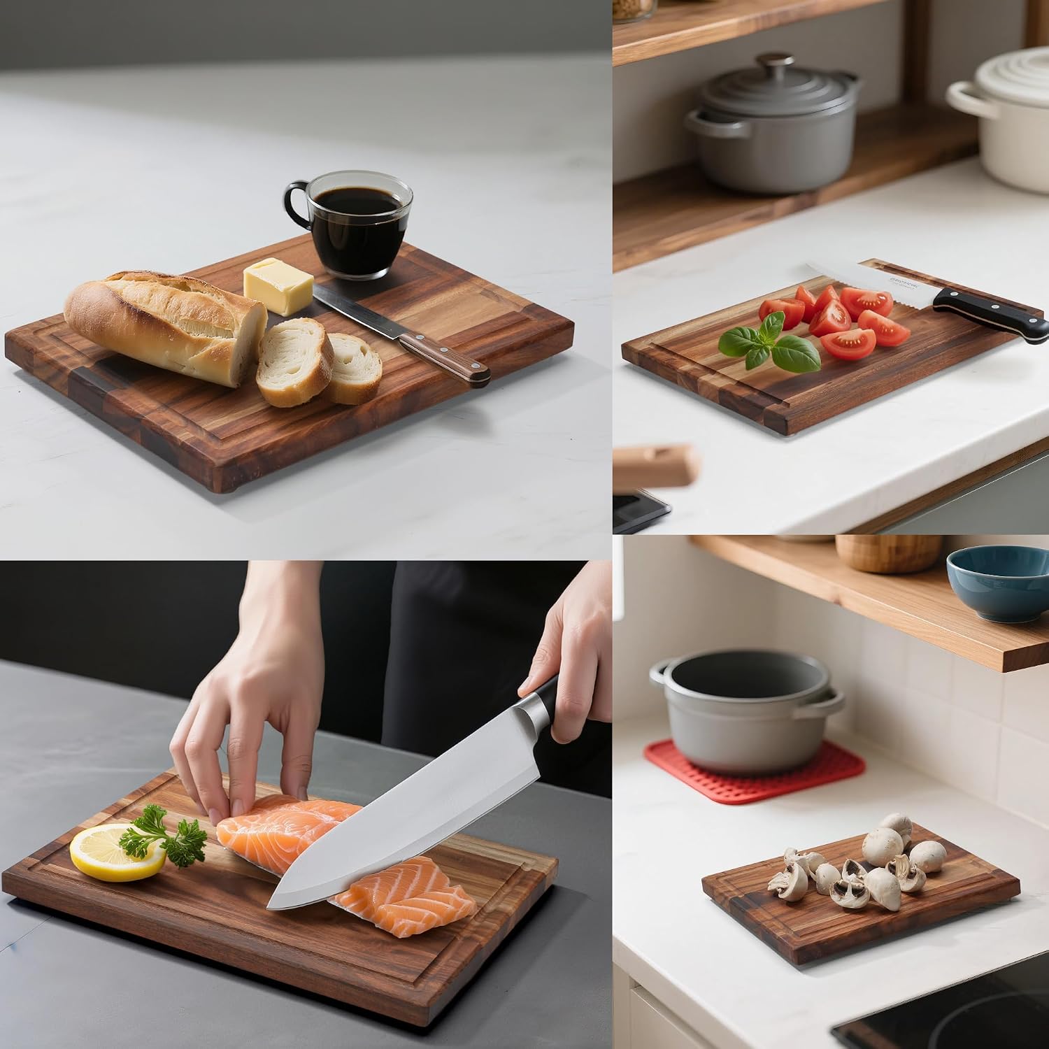Acacia Wood Cutting Board Set with Stand | 3 Pcs Knife-Friendly Non-Slip Wooden Cutting Boards for Kitchen | 0.7″Thick Butcher Block | Large Solid Chopping Boards with Juice Groove