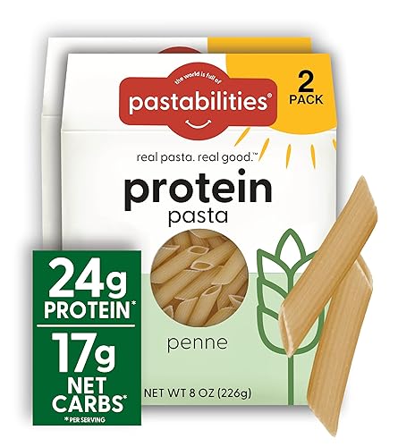 Pastabilities, Pasta proteica (0.85 oz), pasta Penne (8 onzas, paquete de 2) baja en carbohidratos y alta en proteínas, deliciosa pasta a base de