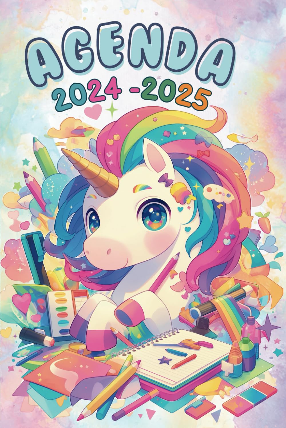 Agenda Escolar 2024-2025 Unicornios: Para niños y niñas de primaria - Planificador del año escolar con fechas de Agosto a Julio-12 meses- Semana vista A5+